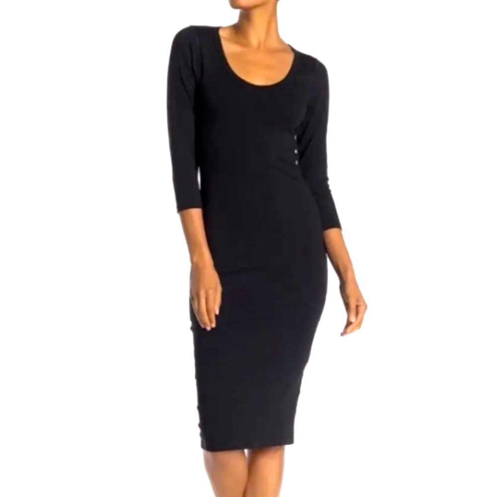 James Perse Scoop Neck MIDI Dress in Carbon Size 4